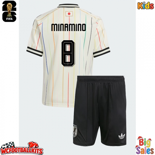 Japan Takumi Minamino #8 Replica Away Stadium Kit for Kids World Cup 2026 Short Sleeve (+ pants)